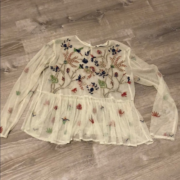 Zara Tops - Sheer embroidered top